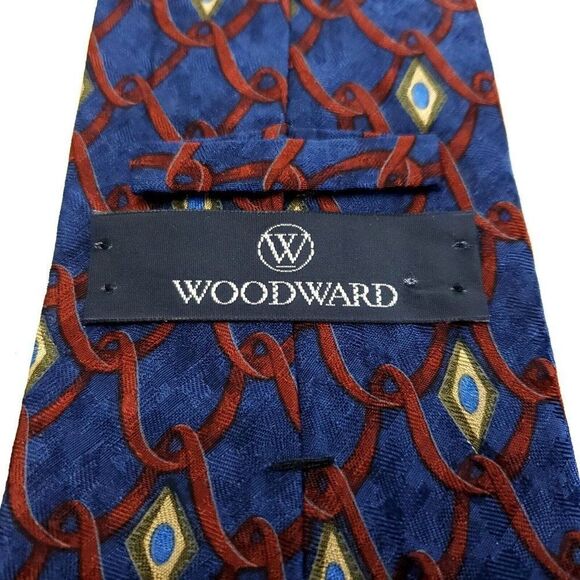 Woodward Blue‎ Red Jacquard Print Wide Silk Tie - Picture 3 of 6